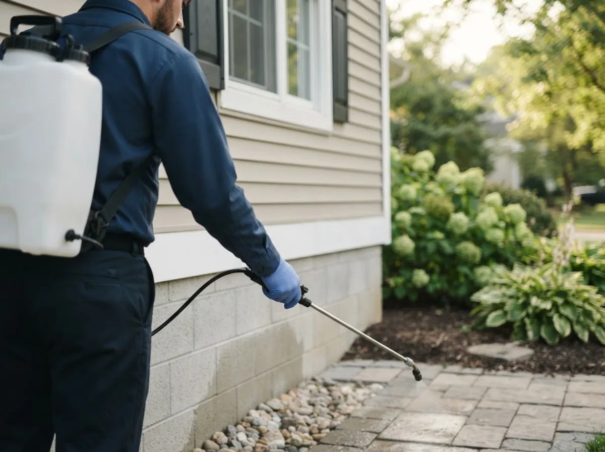 Pest control technician inspecting a home in Mulberry Grove, IL